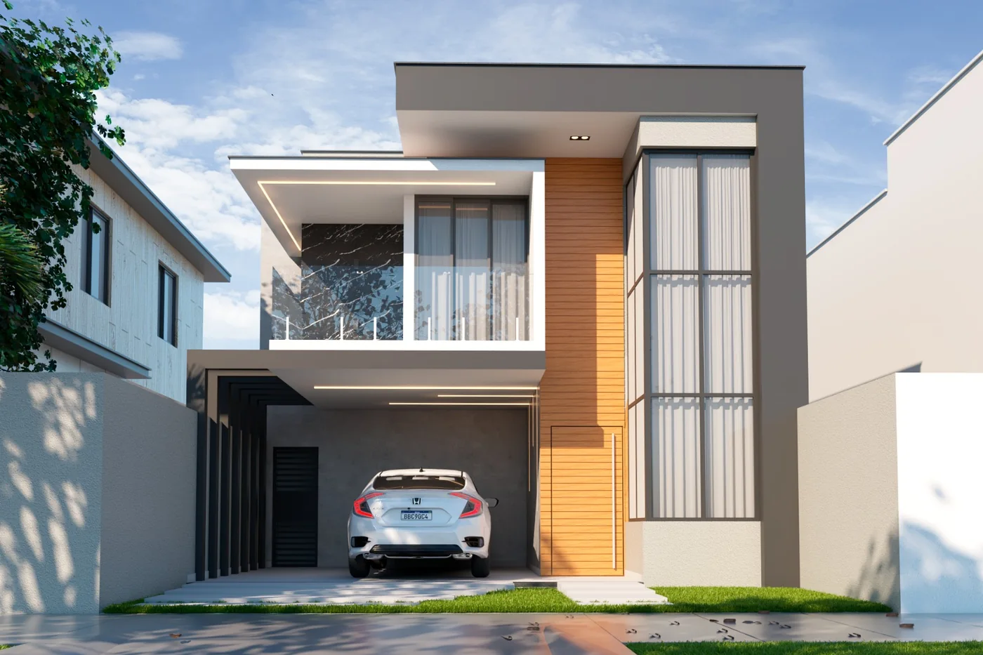 Projeto 3D de fachada residencial